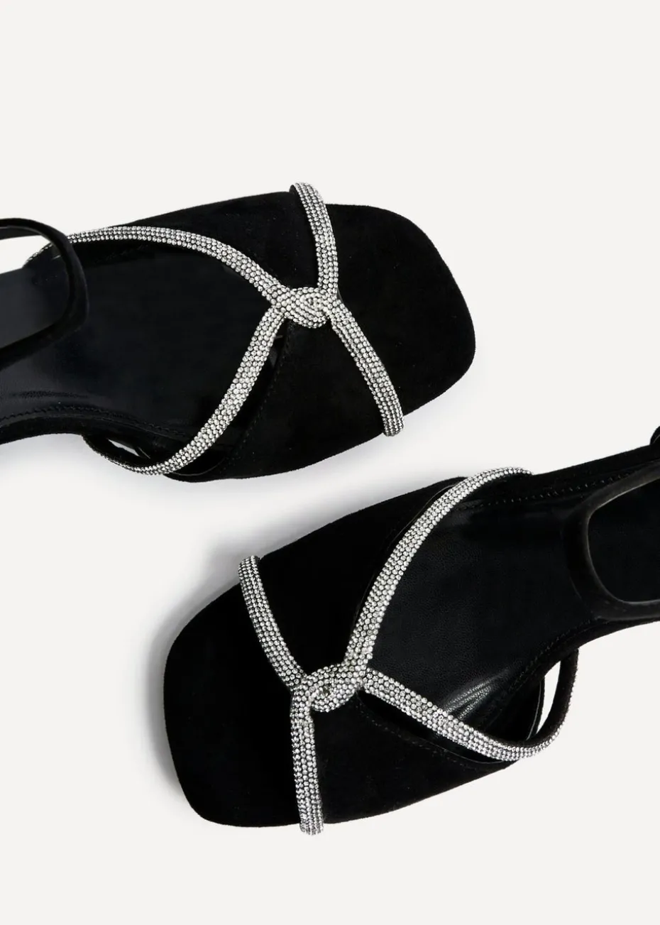 Linzi Zoey Black Faux Suede Diamante Block Heel