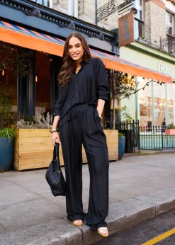 Little Mistress Black Co Ord Plisse Shirt by Vicky Pattison
