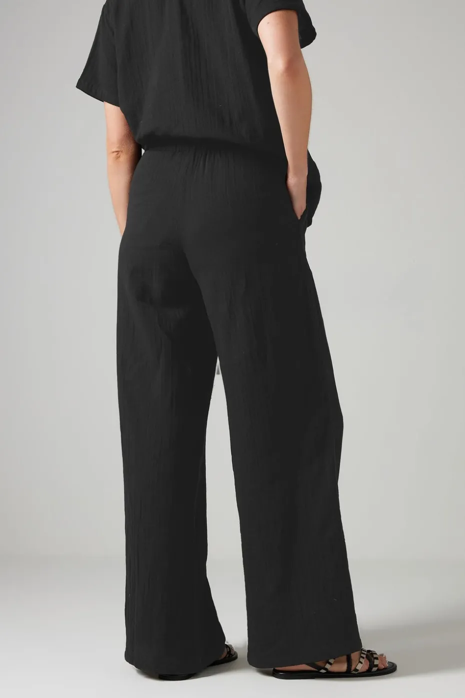 Long Tall Sally Black Cotton Cheescloth Wide Leg Trousers