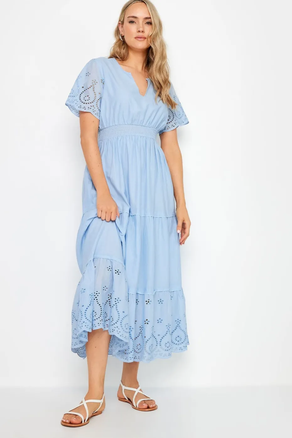 Long Tall Sally Blue Broderie Hem Maxi Dress