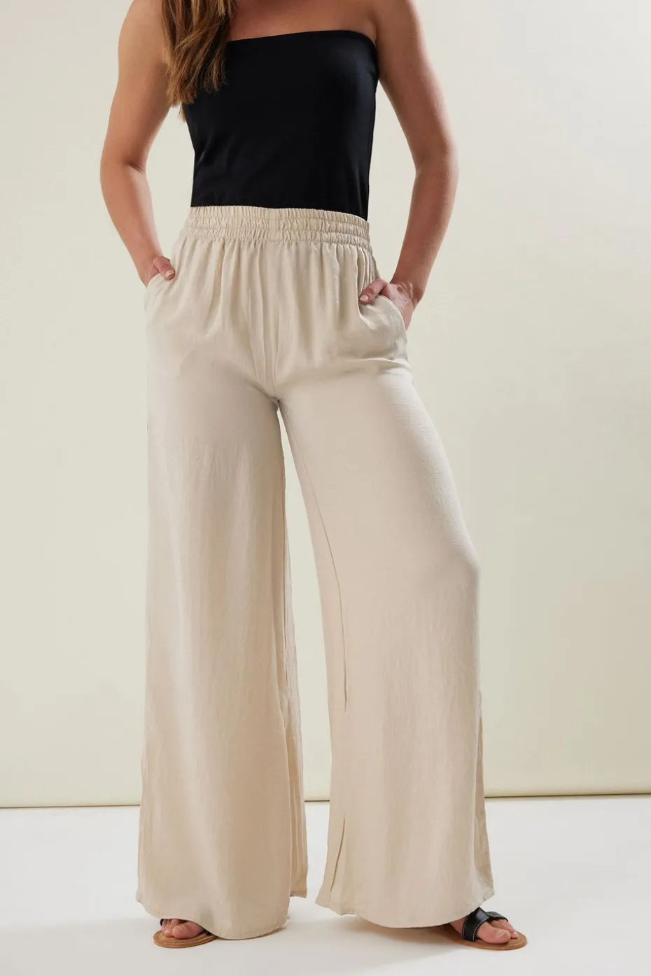 Long Tall Sally Stone Brown Matt Satin Wide Leg Trousers