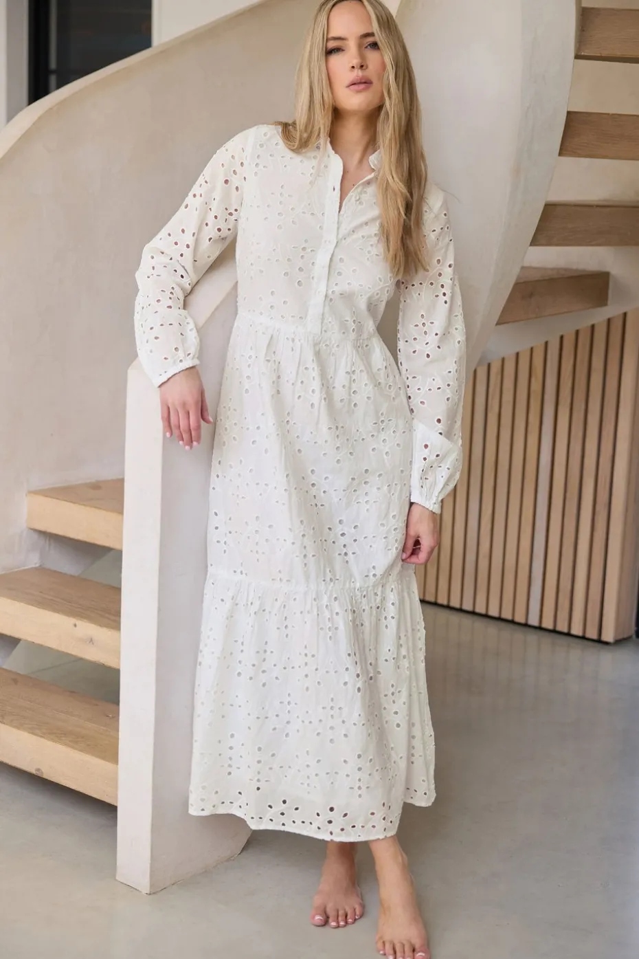 Long Tall Sally White Broderie Anglaise Maxi Shirt Dress