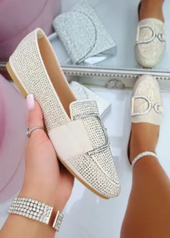 Love Lemonade Beige Crystal Imperial Suede Loafers