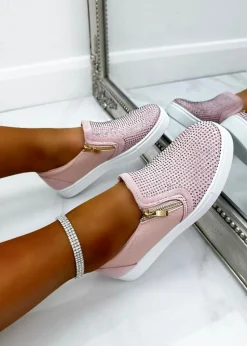 Love Lemonade Pink Crystal Suede Zip Pumps