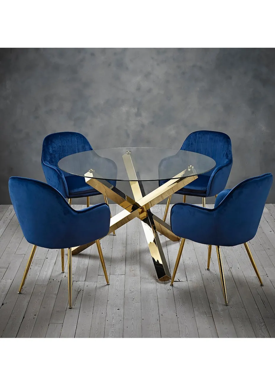 LPD Furniture Capri Dining Table Glass Top With Gold Legs (758x1200x1200mm)