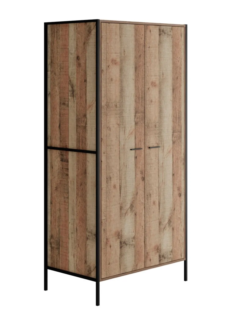 LPD Furniture Hoxton 2 Door Wardrobe Distressed Oak Effect (1800x520x838mm)