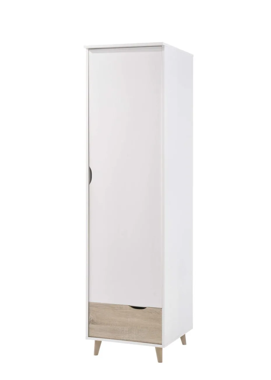 LPD Furniture Stockholm 1 Door Wardrobe White-Oak (1900x580x500mm)