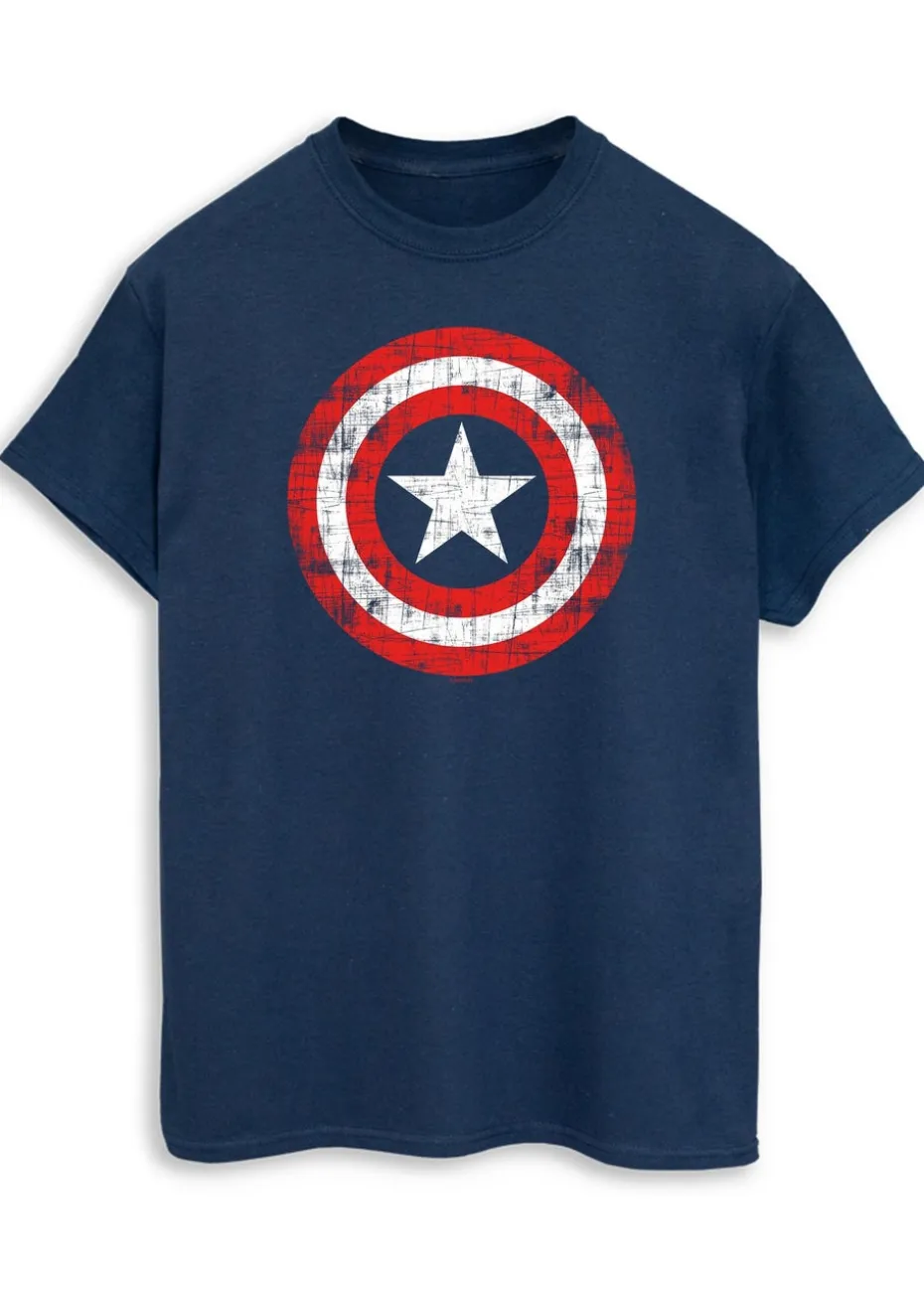 Marvel Avengers Captain America Scratched Shield Navy Printed T-Shirt