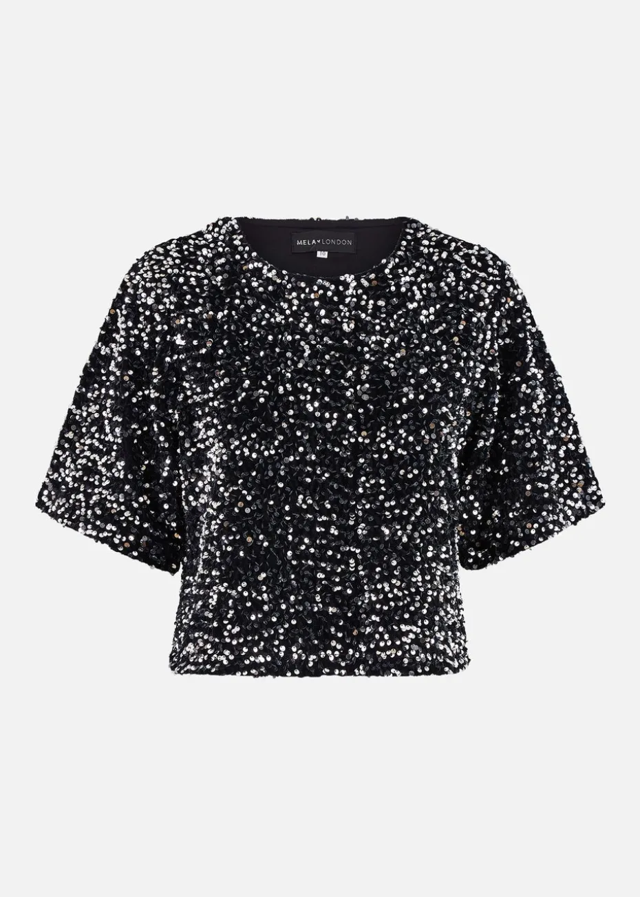 Mela Black Sequin Relaxed Fit Top