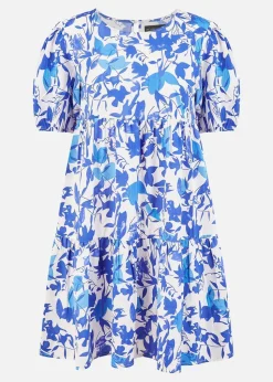 Mela Blue Leaf Print Tunic Skater Dress