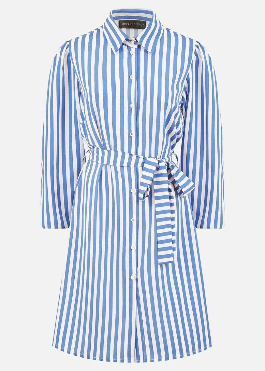 Mela Blue Striped Relaxed Fit Shirt Dress
