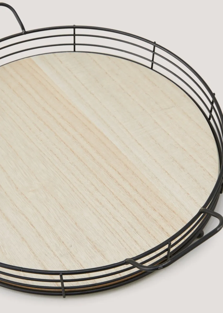 Metal & Wood Handle Tray (34.5cm x 4.5cm)