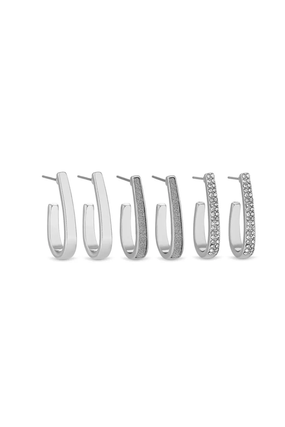 Mood Silver Plated Crystal Huggie Hoop Earrings (Pack of 3)
