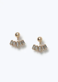 Muse Gold Rhinestone Front & Back Earrings