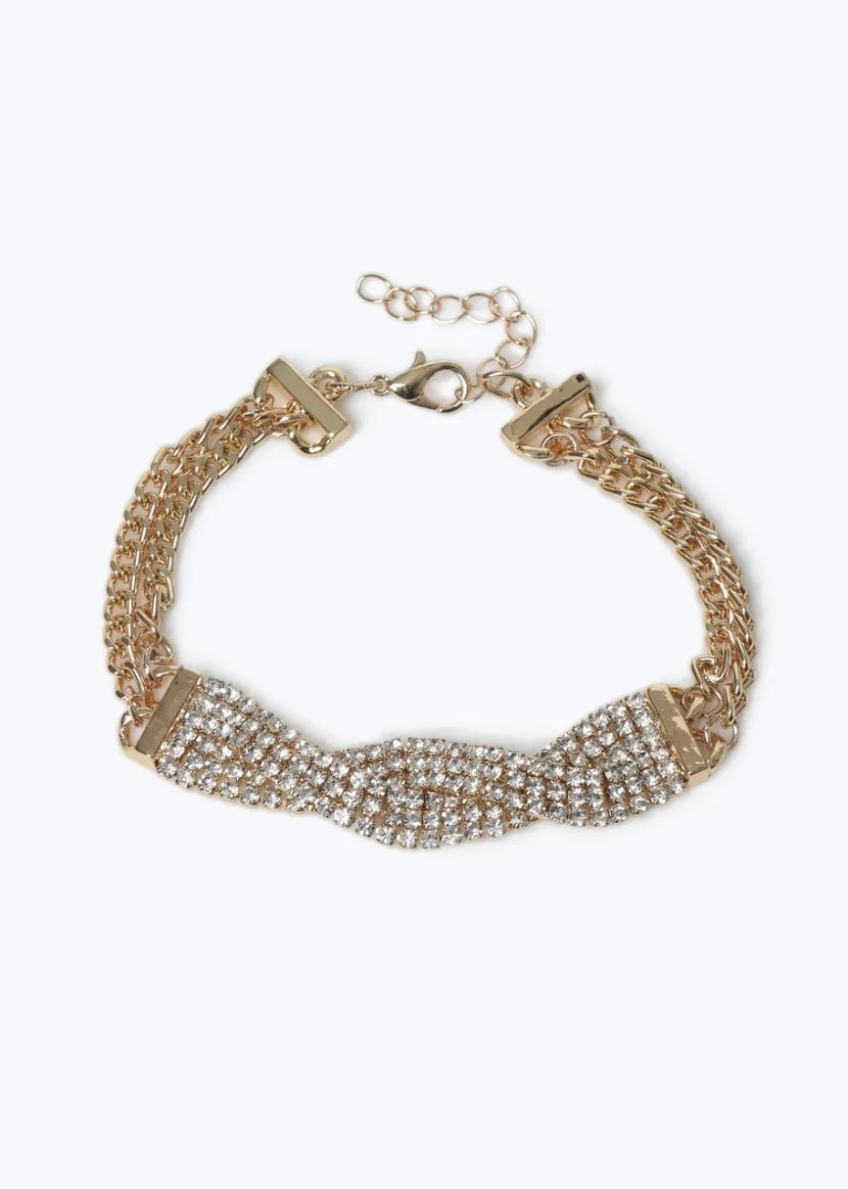 Muse Gold Rhinestone Twist Bracelet