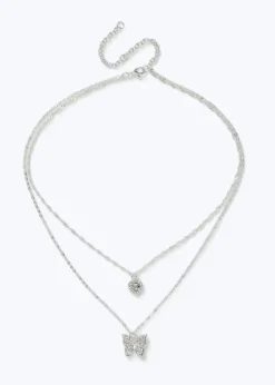 Muse Silver Butterfly Multirow Necklace