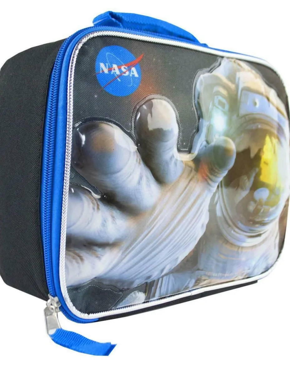 NASA Space Astronaut Kids School Zipped Compartment Black Lunch Box