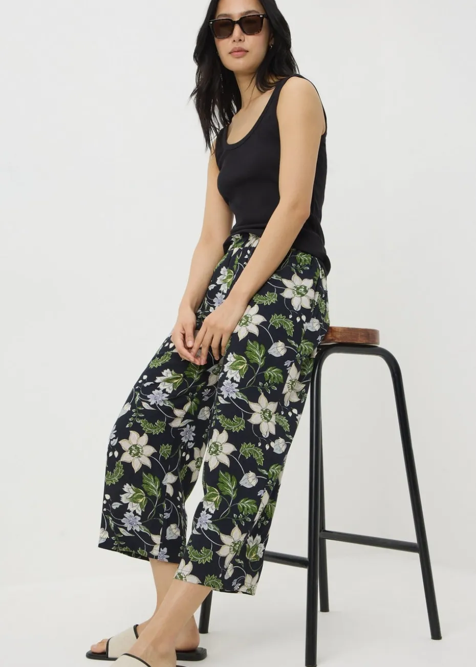 Navy Floral Cropped Trousers