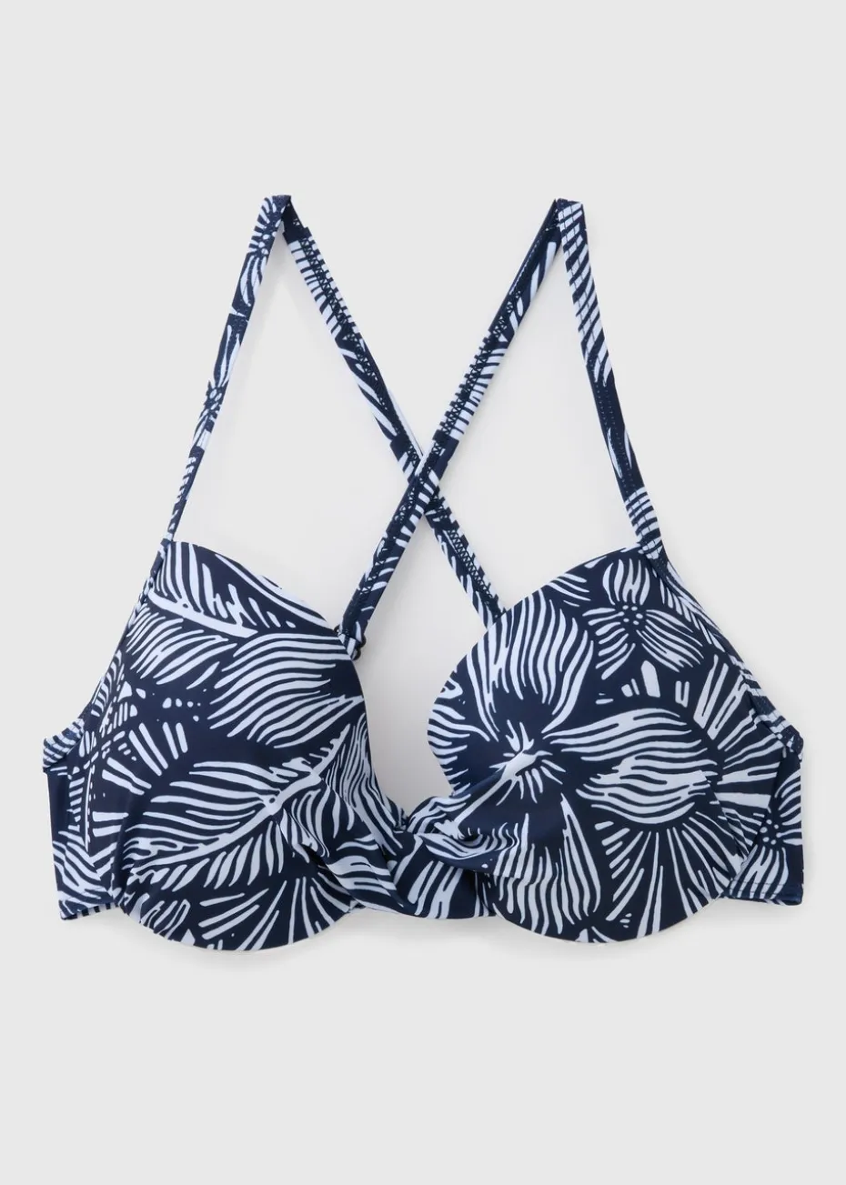 Navy Floral Cupped Bikini Top