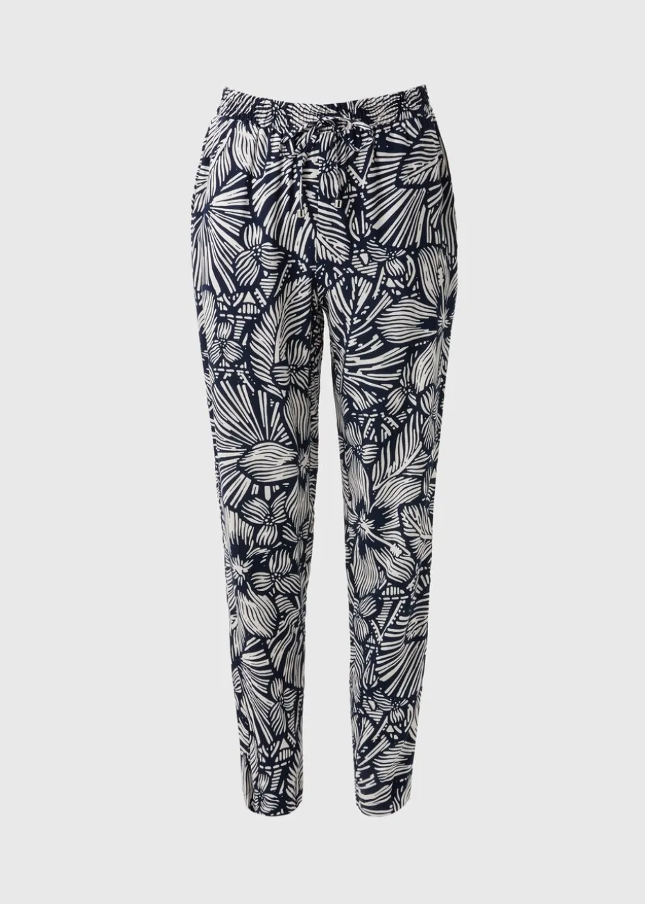 Navy Floral Tapered Trousers