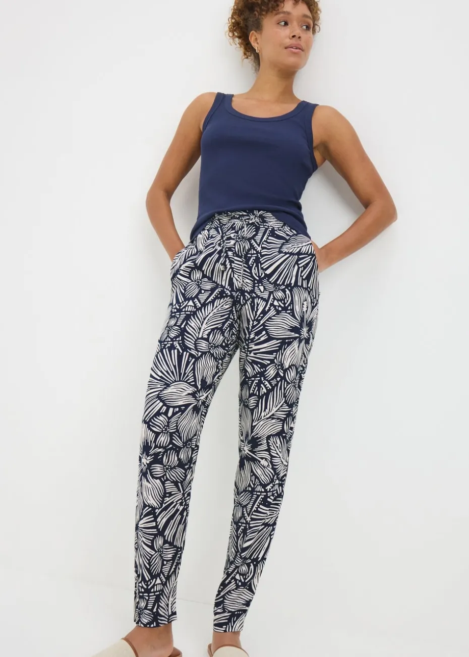 Navy Floral Tapered Trousers