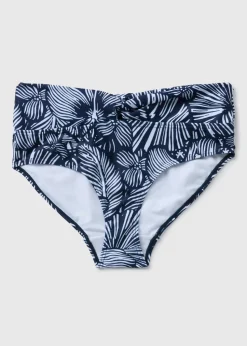 Navy Floral Twist Front Bikini Bottoms