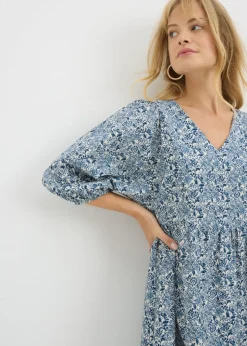 Navy Floral V Neck Mini Dress