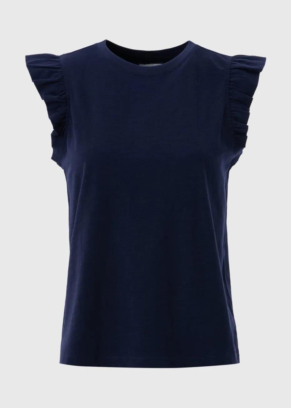 Navy Ruffle Sleeve T-Shirt