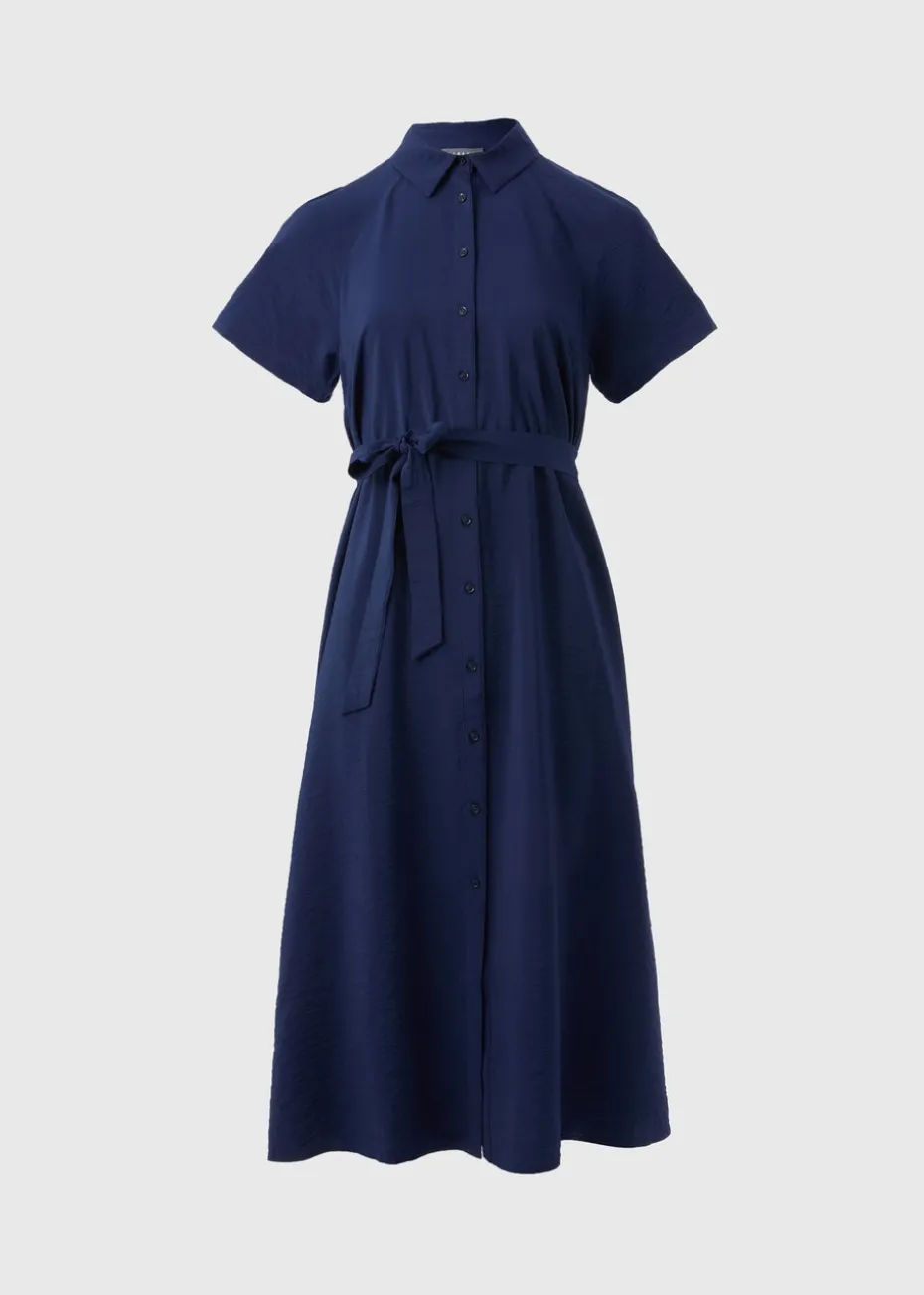 Navy Short Sleeve Midi Shirt Dress