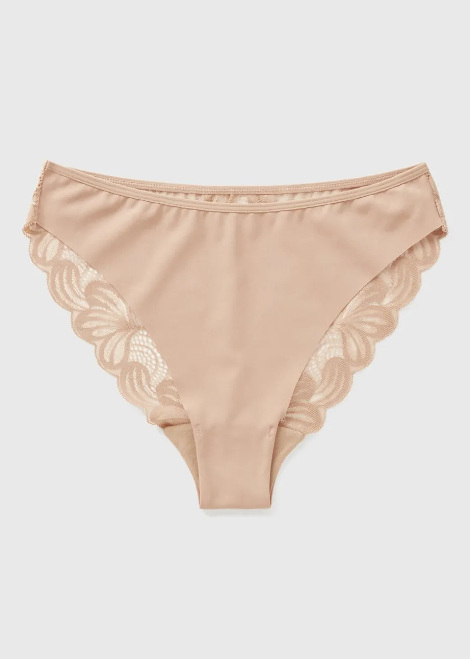 Nude Lace Detail High Leg Knickers
