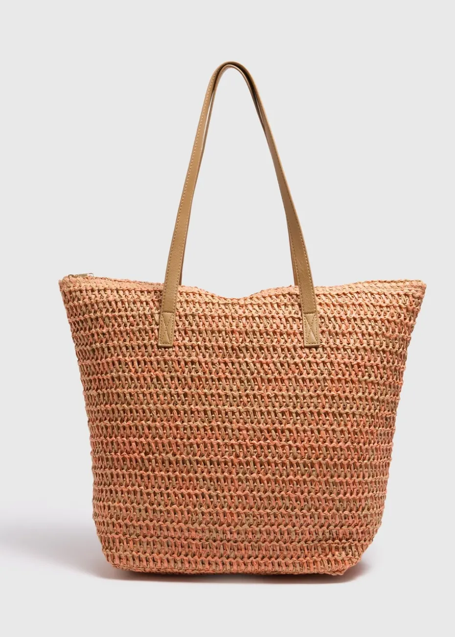 Orange Straw Shopper Tote Bag