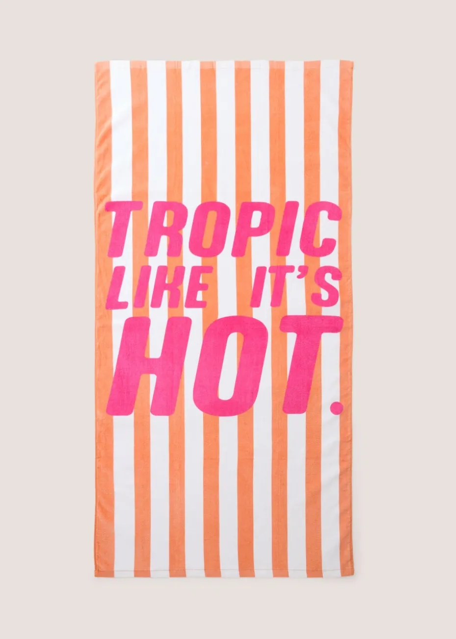 Orange Stripe Slogan Beach Towel