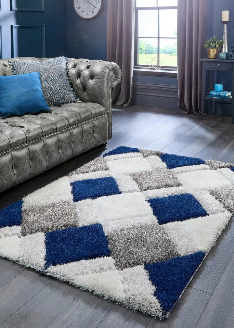 Origins Navy 3D GEO Shaggy Rug