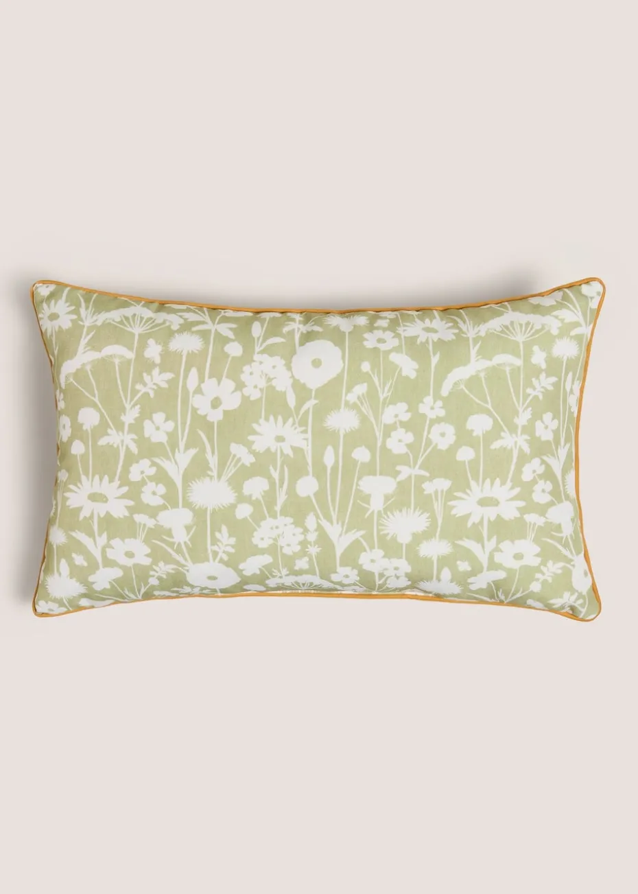 Outdoor Green Floral Bolster Cushion