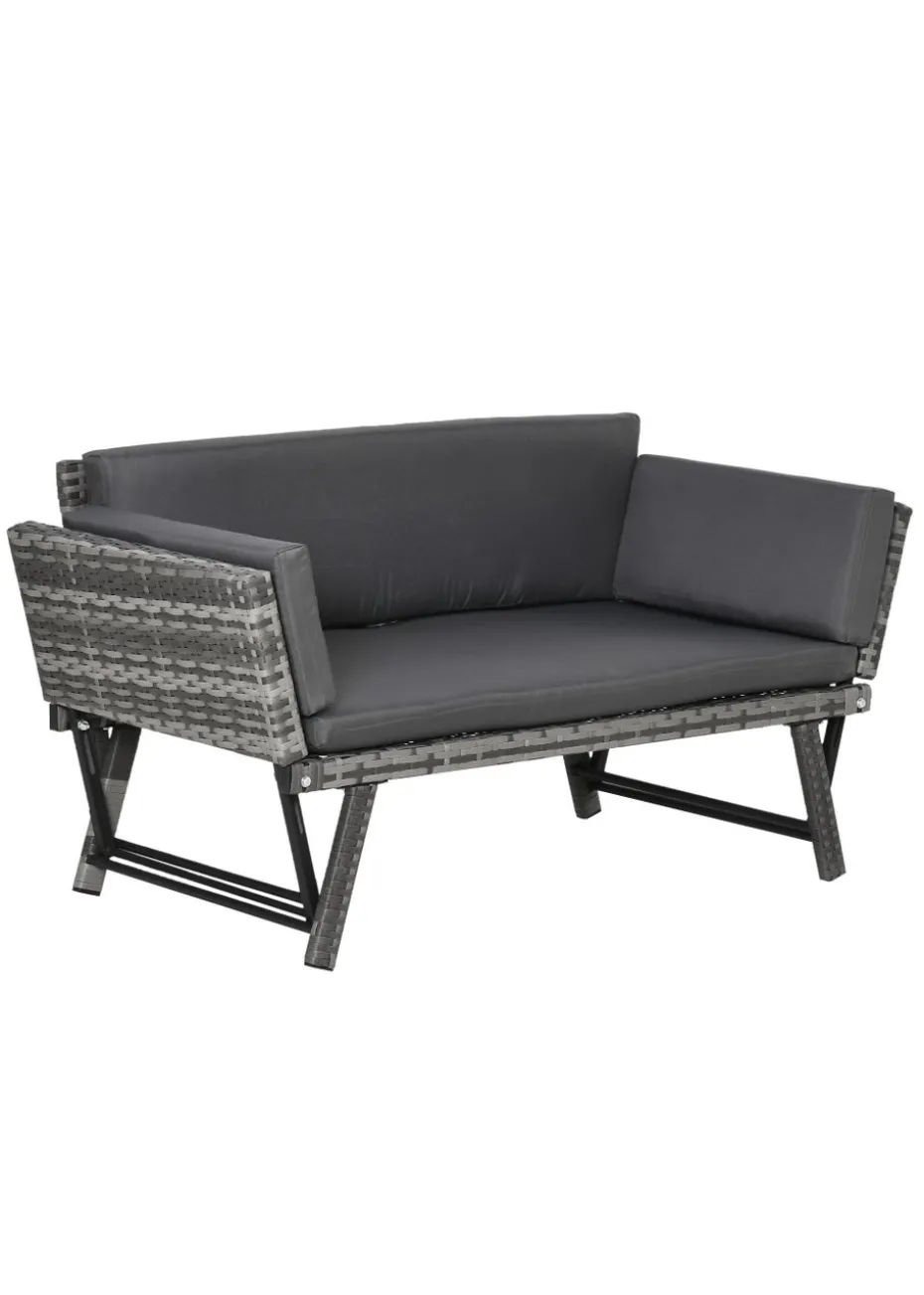 Outsunny 2 in 1Rattan Folding Chaise Lounger w/ Cushion