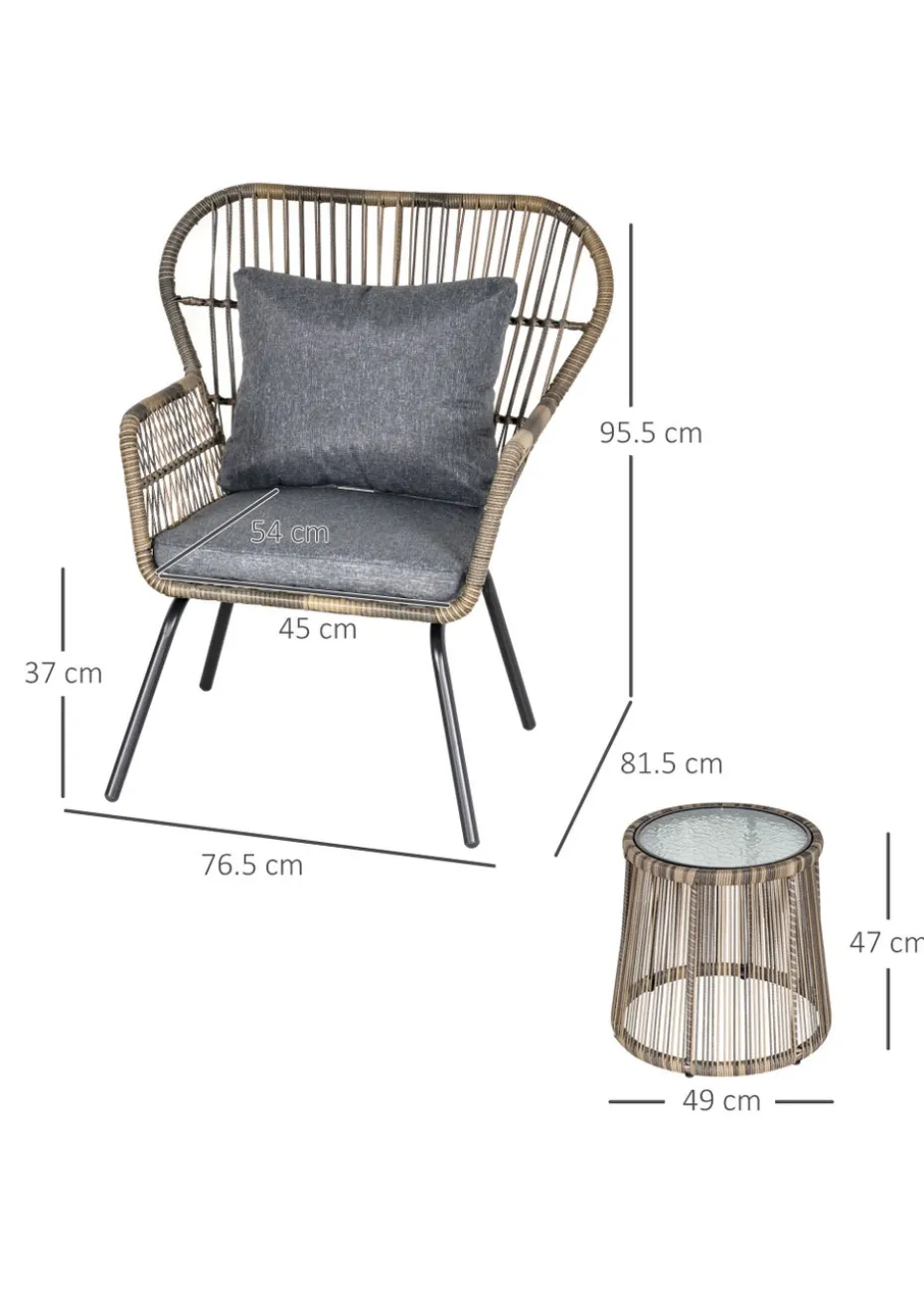 Outsunny 3 Piece Rattan Garden Furniture Set with Cushions