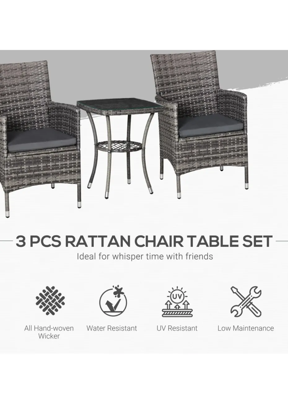 Outsunny 3 Piece Rattan Garden Bistro Furniture Set