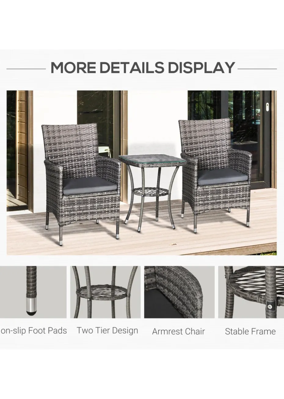 Outsunny 3 Piece Rattan Garden Bistro Furniture Set
