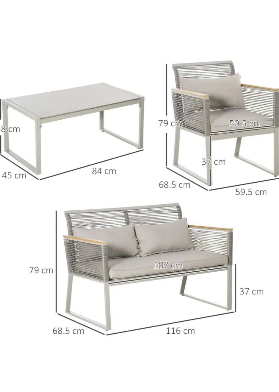 Outsunny 4 Piece Rope Rattan Effect Outdoor Furniture Set