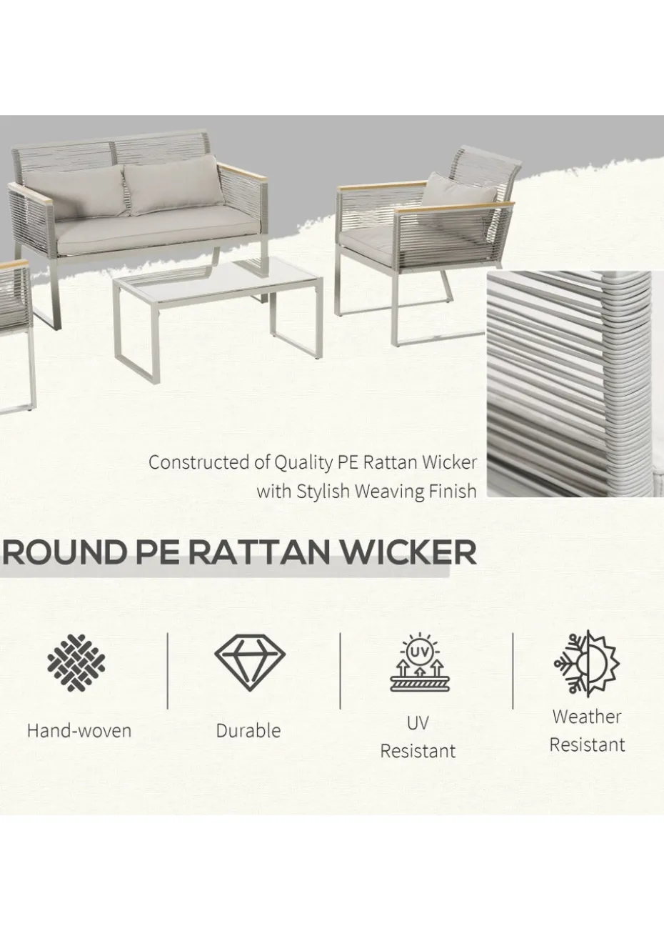 Outsunny 4 Piece Rope Rattan Effect Outdoor Furniture Set