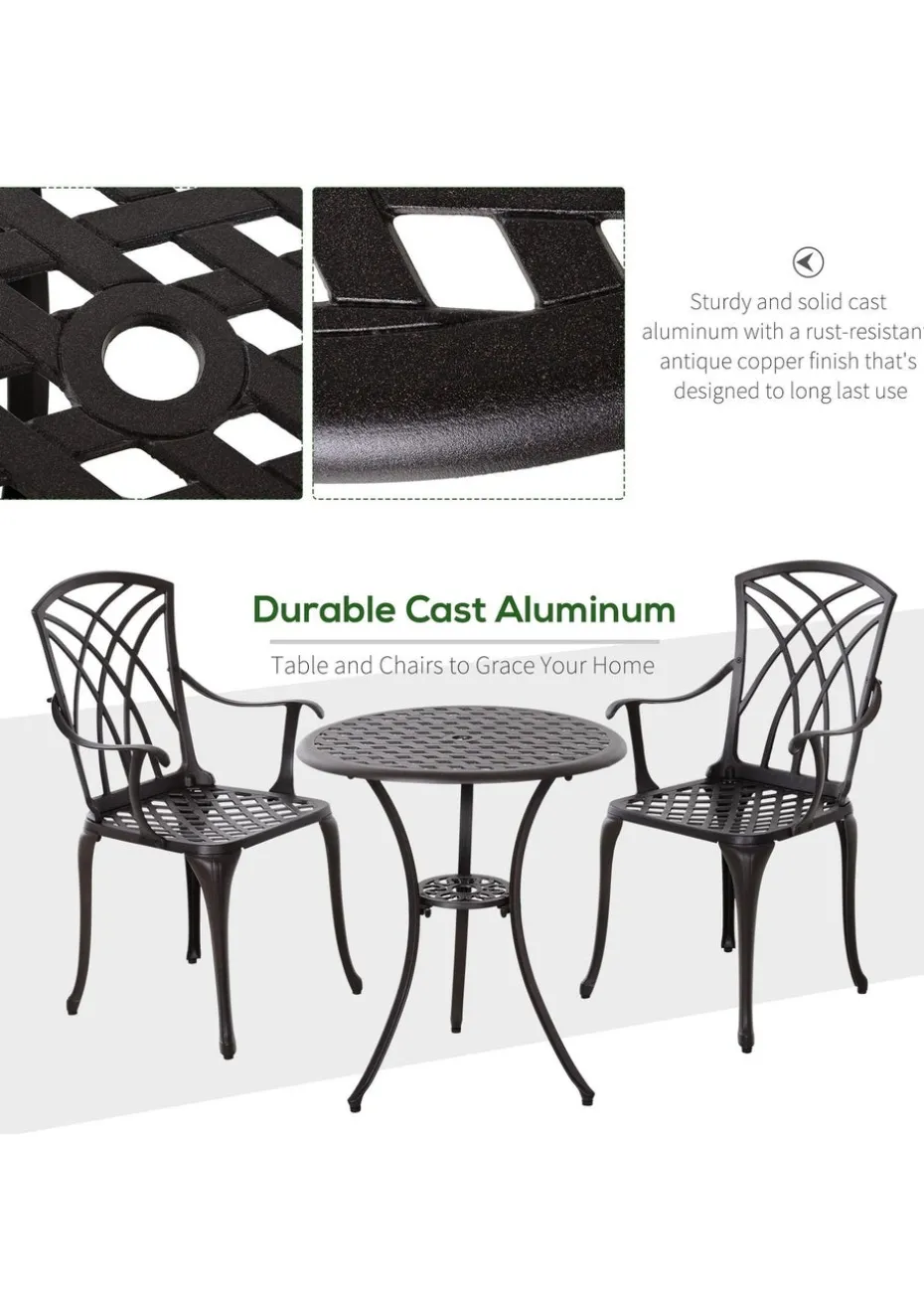 Outsunny Brown Garden Cast Aluminium Bistro Set 3 Pieces