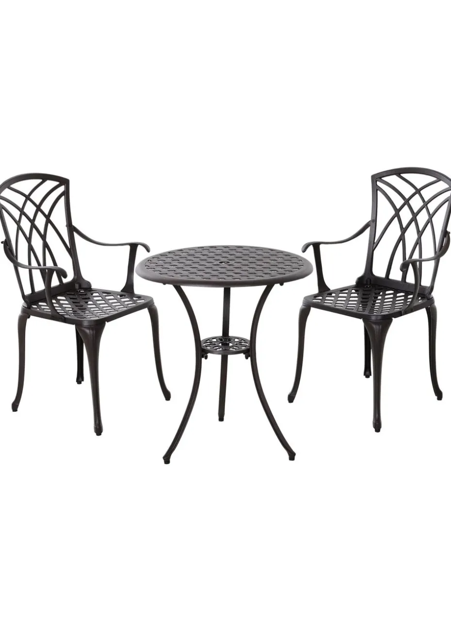 Outsunny Brown Garden Cast Aluminium Bistro Set 3 Pieces