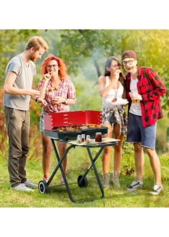 Outsunny Foldable Charcoal Barbecue Grill with Wheels (57cm x 64cm x 83cm)