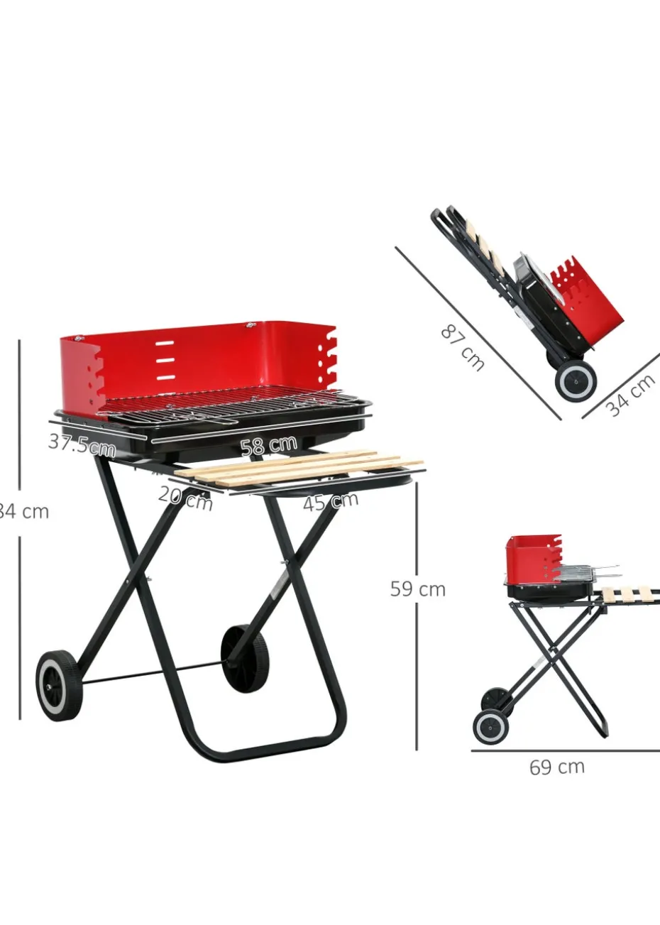 Outsunny Foldable Charcoal Barbecue Grill with Wheels (57cm x 64cm x 83cm)