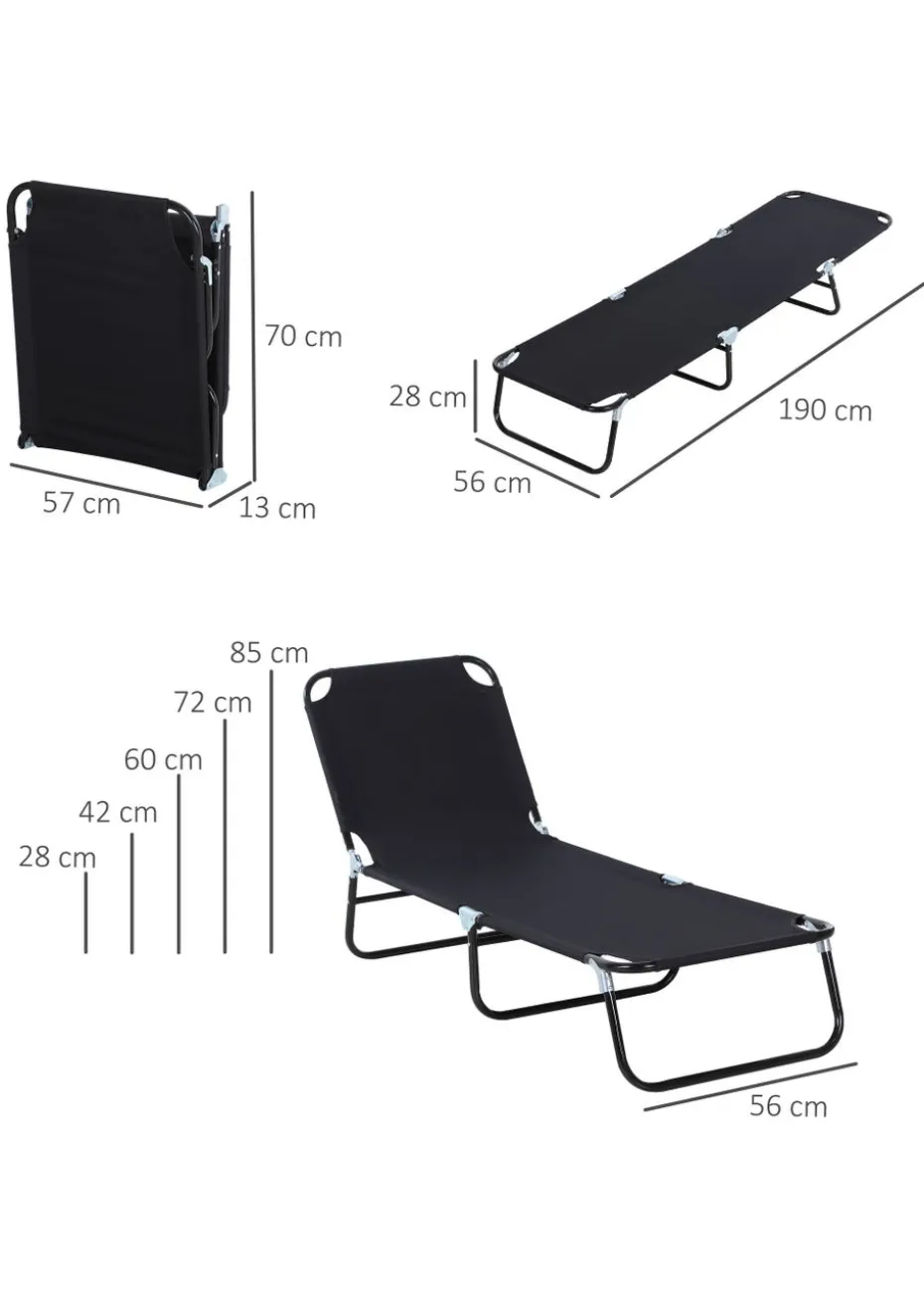 Outsunny Foldable Sun Lounger with 5-Position Adjustable Backrest