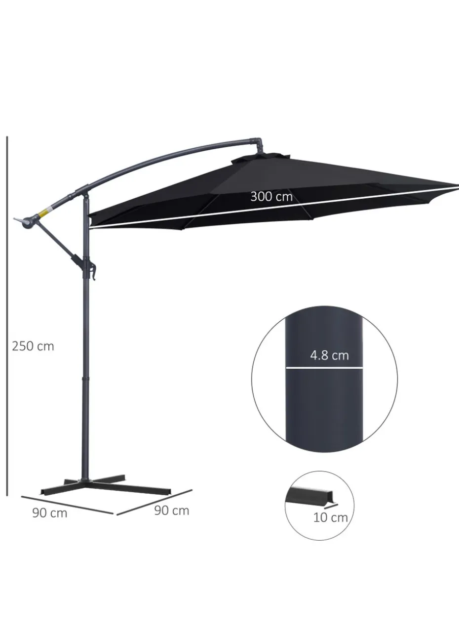 Outsunny Garden Cantilever Parasol Patio Banana Umbrella (3m)