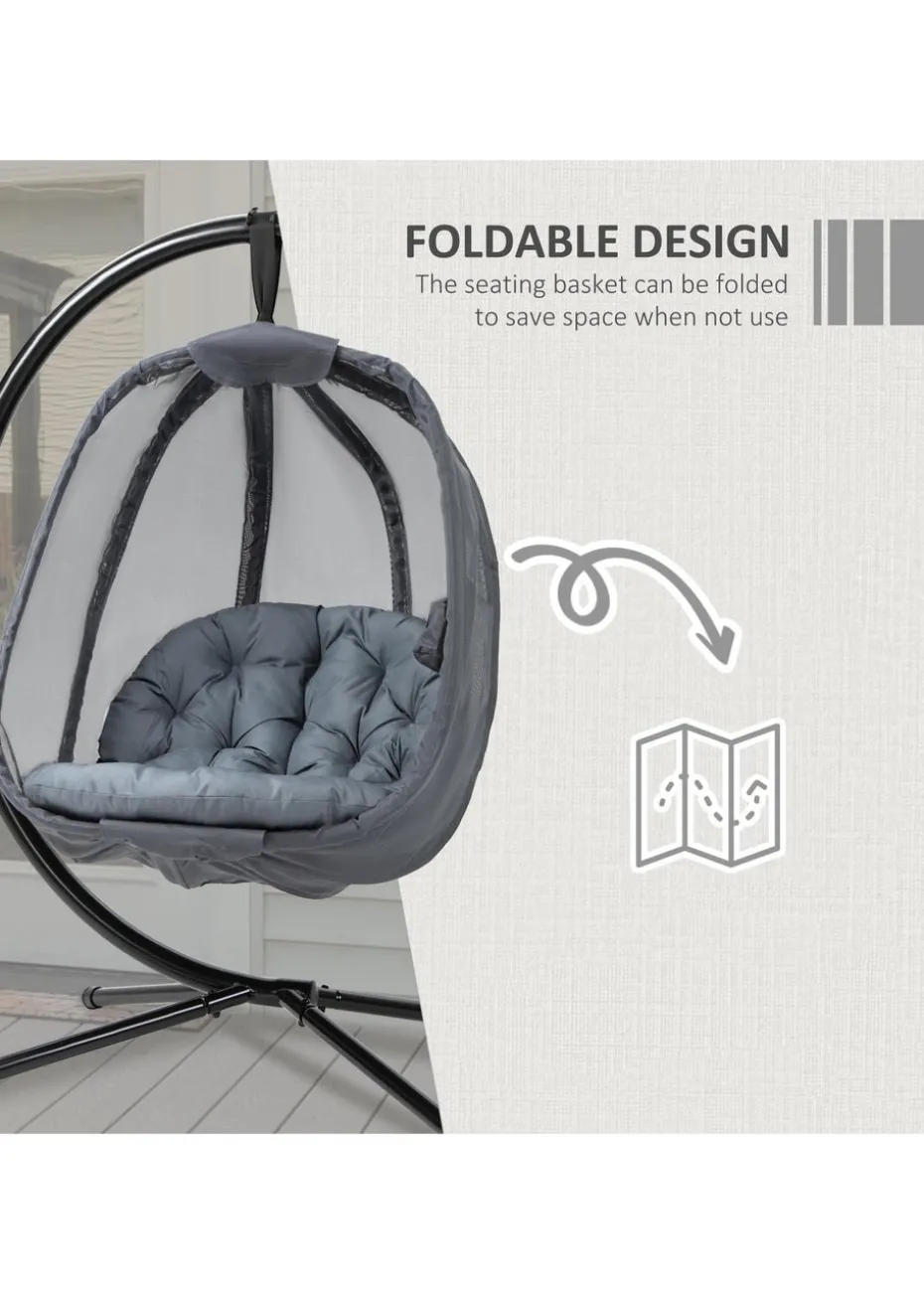 Outsunny Grey Hanging Egg Chair Folding Texteline Swing Hammock