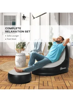 Outsunny Inflatable Chair & Foot Stool for Gaming, Reading, & Watching