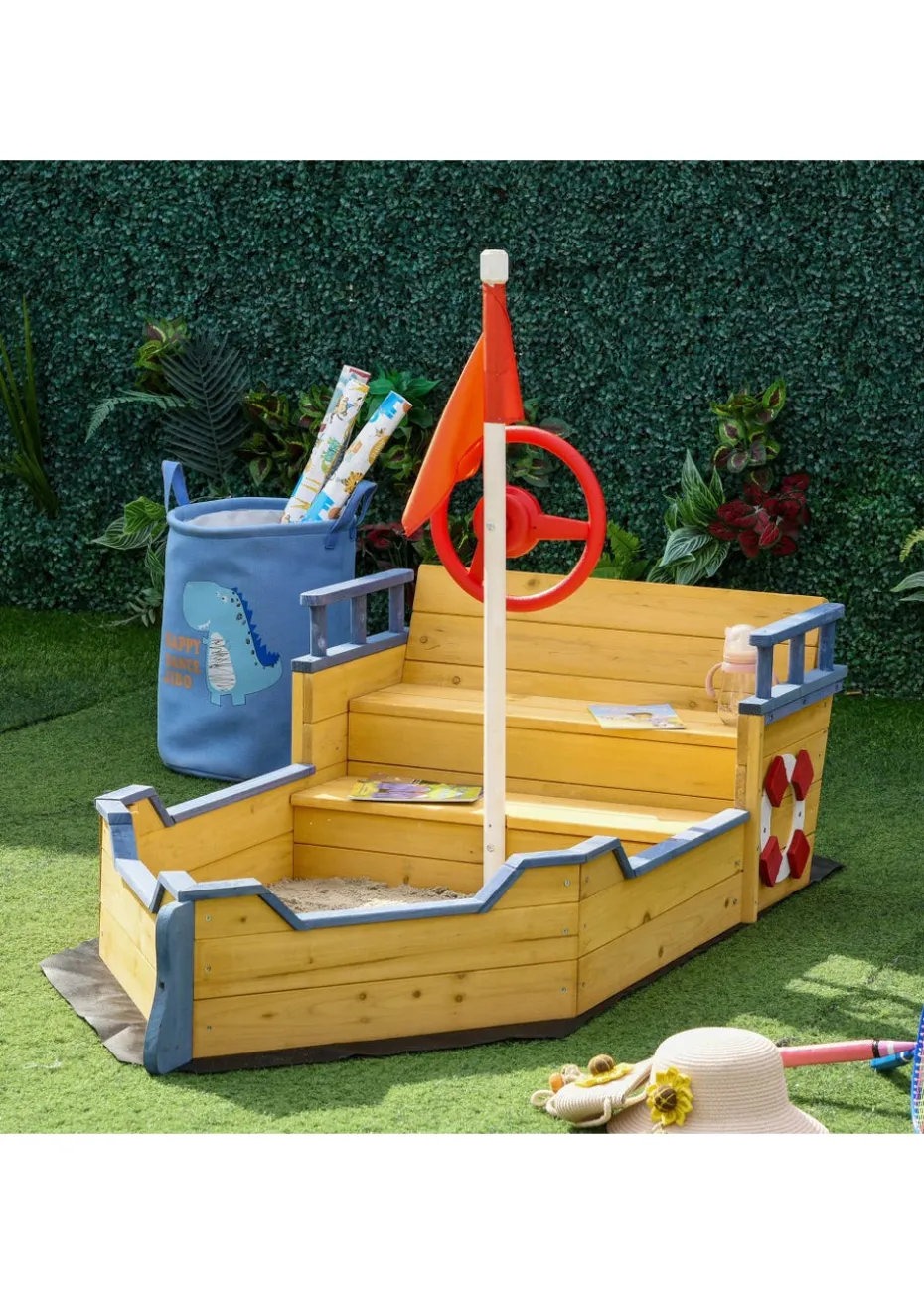 Outsunny Kids Wooden Pirate Ship Sandpit