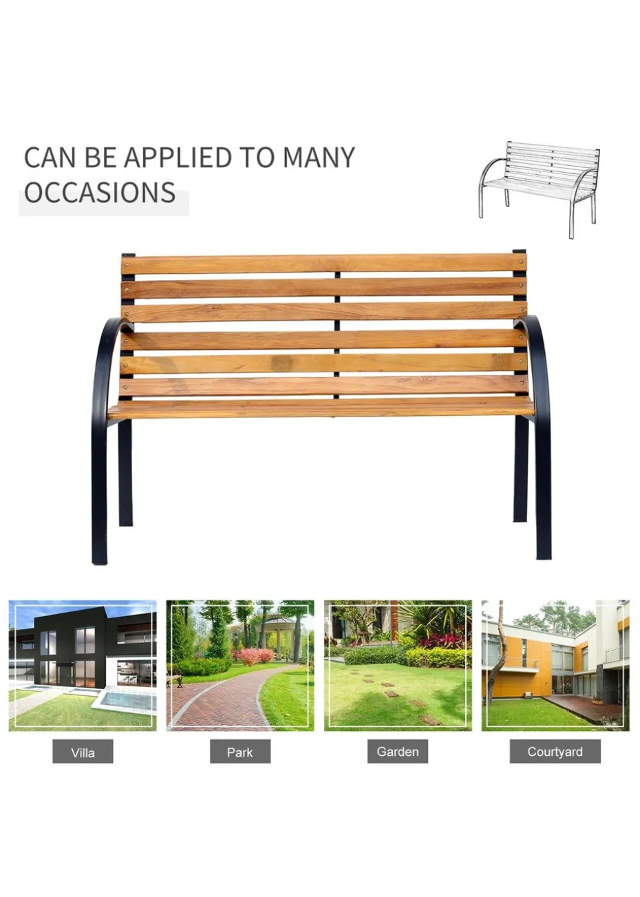 Outsunny Natural 2 Seater Wooden Garden Bench Chair with Steel Frame
